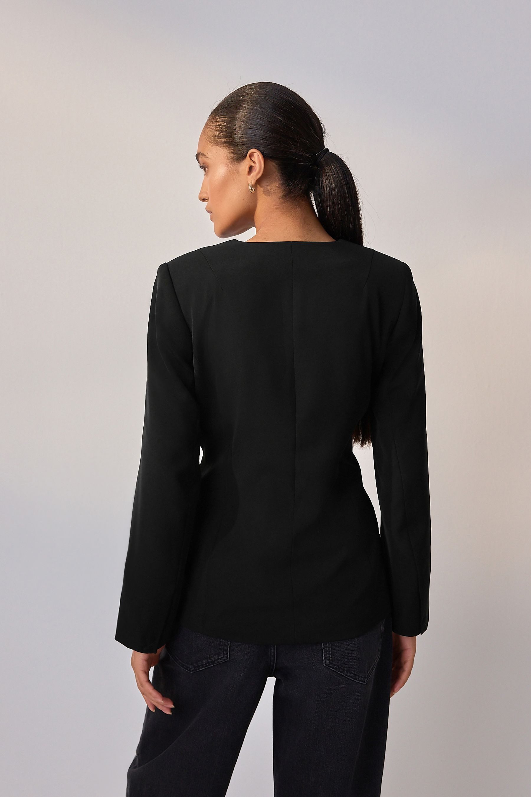 Next Jackenblazer Kragenloser Blazer mit V-Ausschnitt (1-tlg)