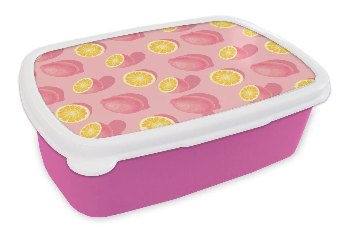 MuchoWow Lunchbox Sommer - Zitrone - Rosa - Gelb, Kunststoff, (2-tlg), Brotbox für Erwachsene, Brotdose Kinder, Snackbox, Mädchen, Kunststoff