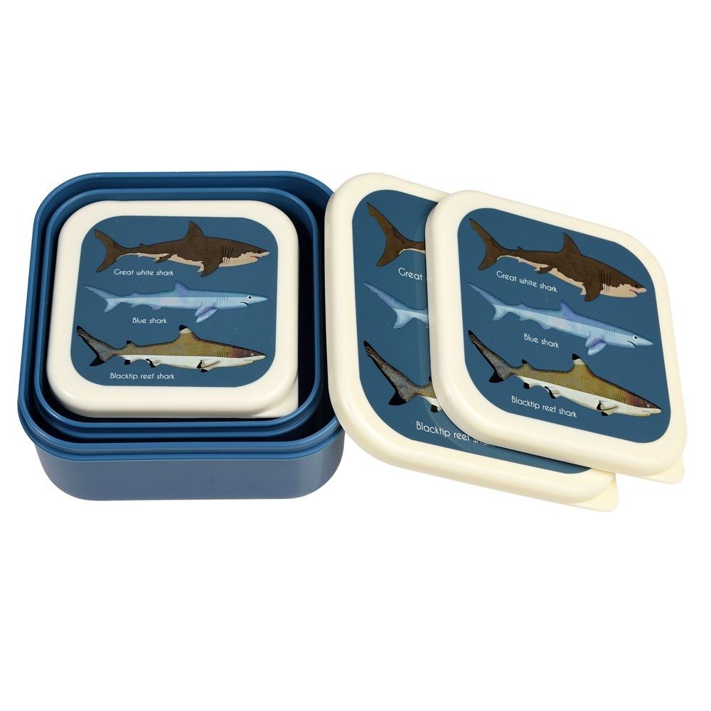 Rex London Lunchbox Snack Box 3er Set Sharks Haie, Kunststoff, BPA-frei, (Set, 3-tlg., ca. 11,5 x 11,5 x 5,5 cm (große Box), jede Box mit eigenem Design, passt genau in den größeren Behälter