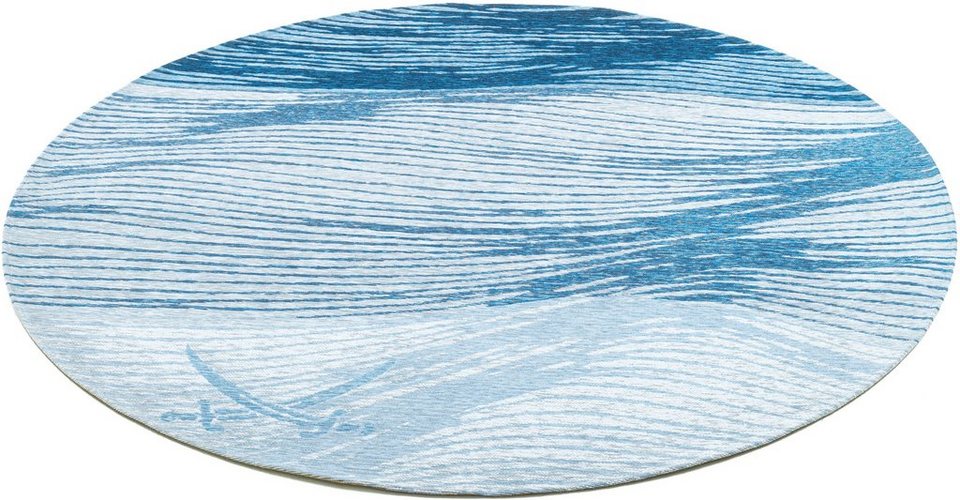 Teppich Keitum 007, Sansibar, rund, Höhe: 3 mm, Flachgewebe, modernes  Wellen Design & gekreuzte Säbel