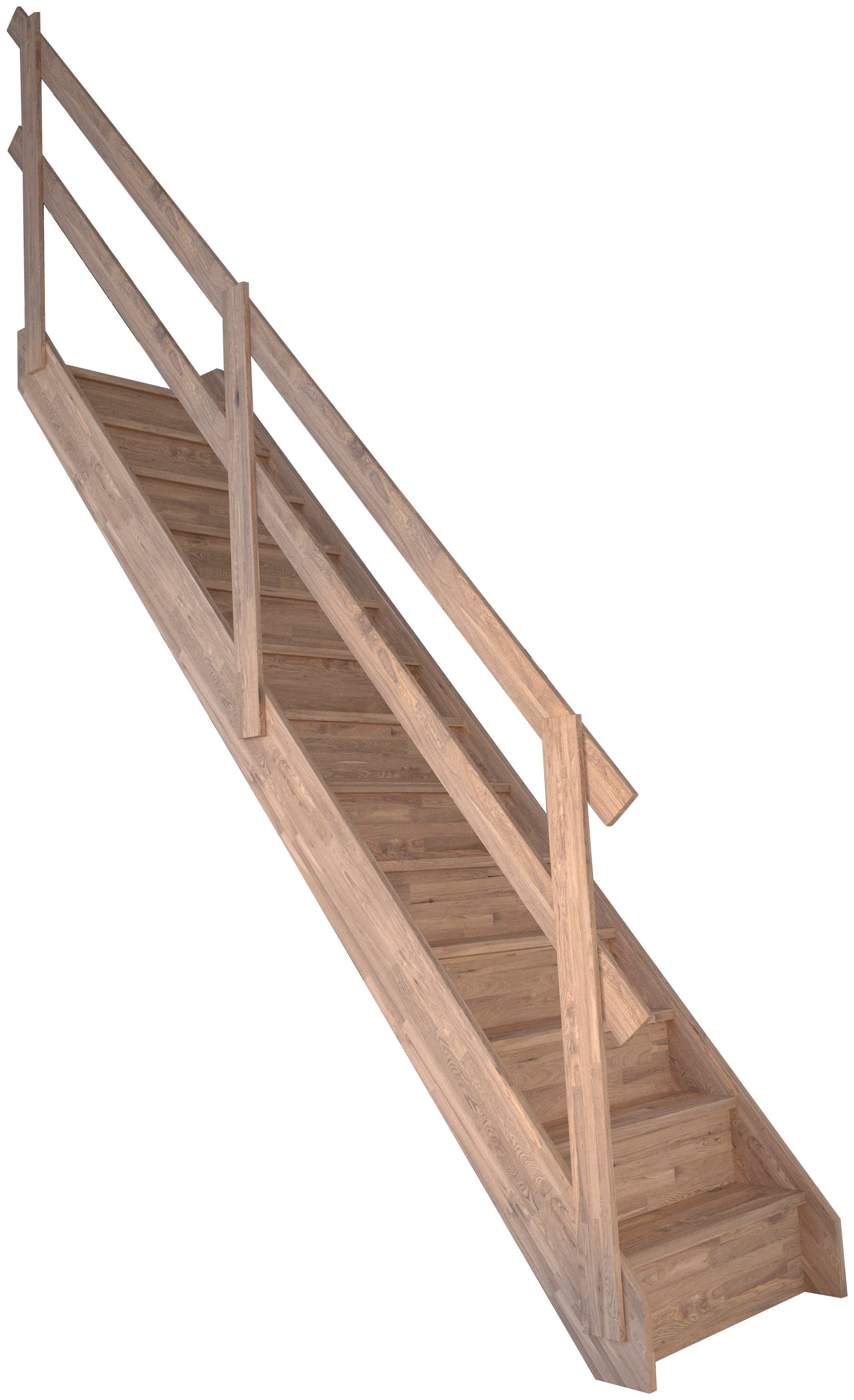 Starwood Raumspartreppe Massivholz Rhodos, Holzgeländer, für Geschosshöhen bis 300 cm, Stufen geschlossen, Durchgehende Wangenteile