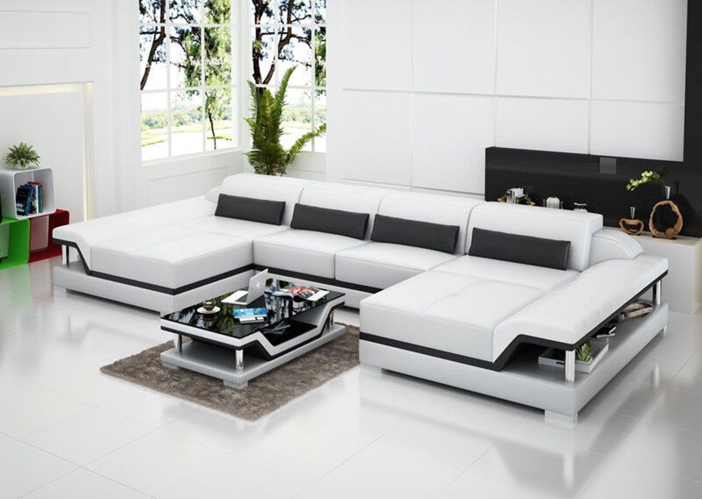 Ecksofa Design Eck Ecksofa, Wohnlandschaft Garnitur Ledersofa JVmoebel Couch Modern Weiß