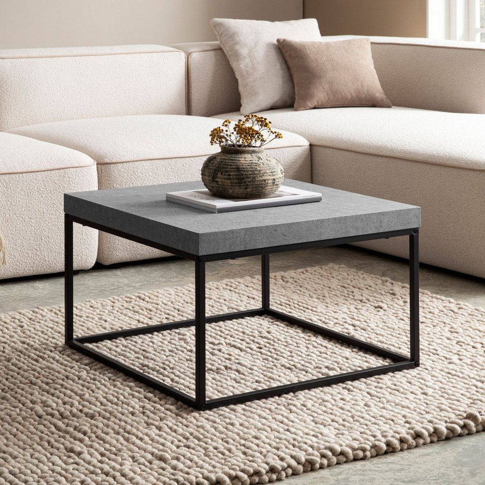 FINEBUY Couchtisch FB59780 Sofatisch 60 cm Wohnzimmertisch Klein Kaffeetisch Modern (60 cm MDF, Wohnzimmertisch Beton Optik Klein), Sofatisch Grau Modern, Kaffeetisch Quadratisch