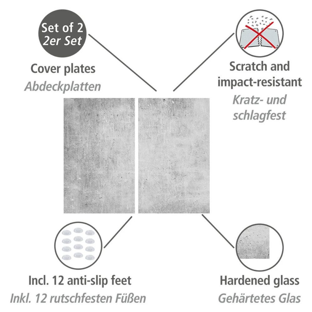 WENKO Herd-Abdeckplatte Abdeckplatten Herd Schneidebrett, Glas, (Spar-Set, 2 tlg., hygienisch pflegeleicht), kratzfest
