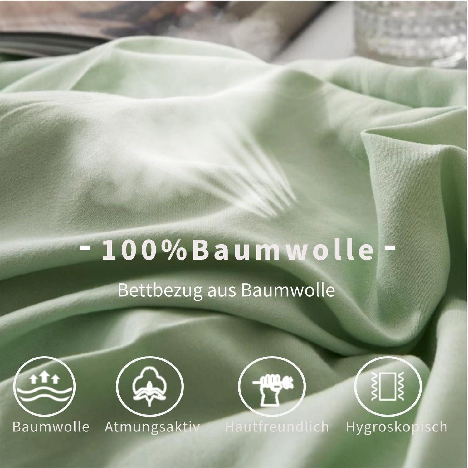 LuxusKollektion Bettwäsche Bettwäsche 135x200cm Baumwolle Grün Uni 2-teilig
