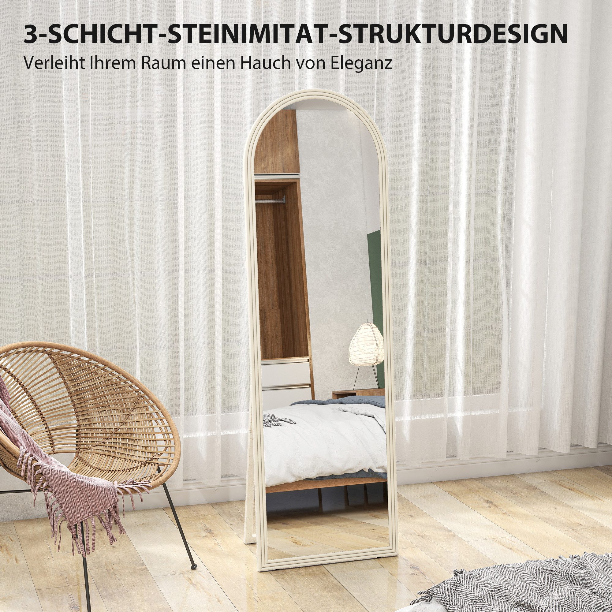 HOMCOM Standspiegel Bogen Ganzkörperspiegel mit Steinoptik, Wandspiegel zum Stehen (Stehspiegel, 1-St., Standspiegel), für Wohnzimmer, Schlafzimmer, Weiß – Bild 5 von 5