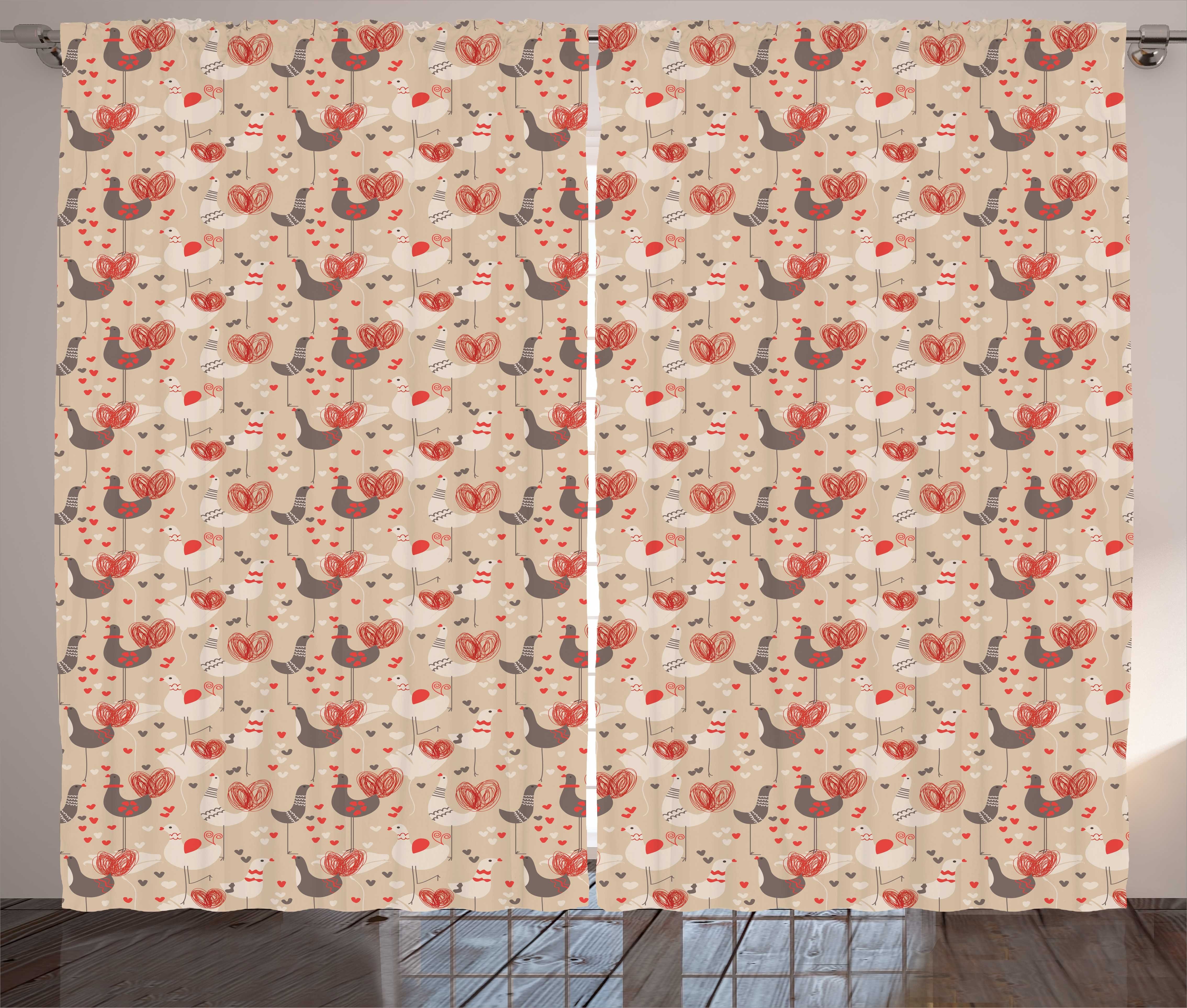 Gardine Schlafzimmer Kräuselband Vorhang mit Schlaufen und Haken, Abakuhaus, Vögel Hühner mit roten Ducklips | Fertiggardinen