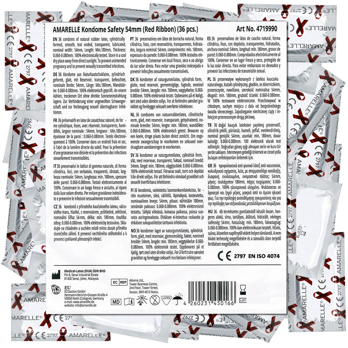 Amarelle Kondome Safety Packung mit, 36 St., 54 mm (Red Ribbon) für alle Gelegenheiten, Vorratstüte