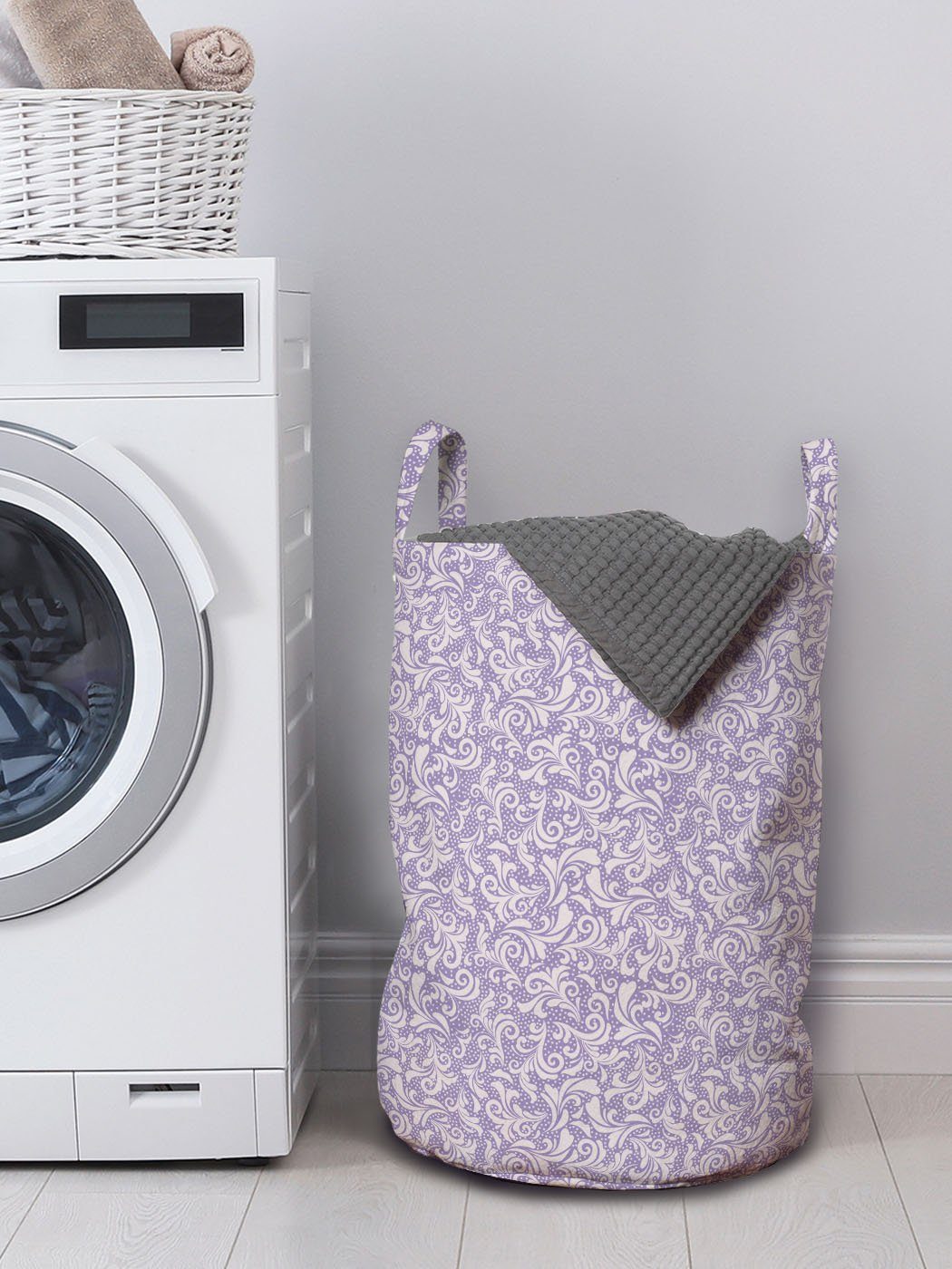 Scroll-Art-Curly-Blätter Abakuhaus für Wäschekorb Wäschesäckchen Waschsalons, mit Kordelzugverschluss Griffen Lila