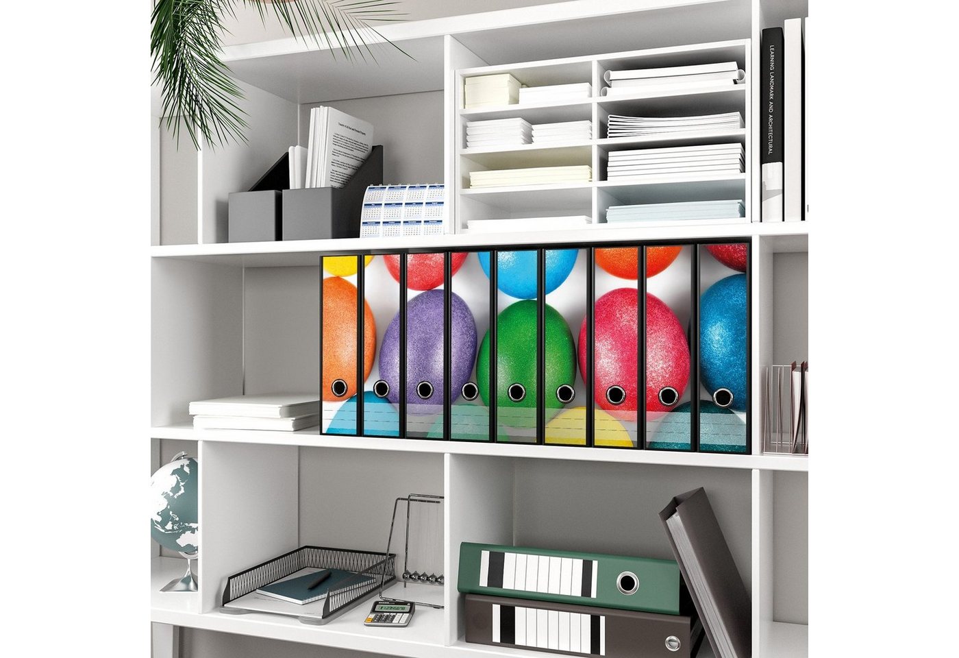 Thumbnail - Wallario Etiketten Bunte Oster-Eier in Nahaufnahme mit kräftigen Farben, Ordnerrücken-Sticker in verschiedenen Ausführun...
