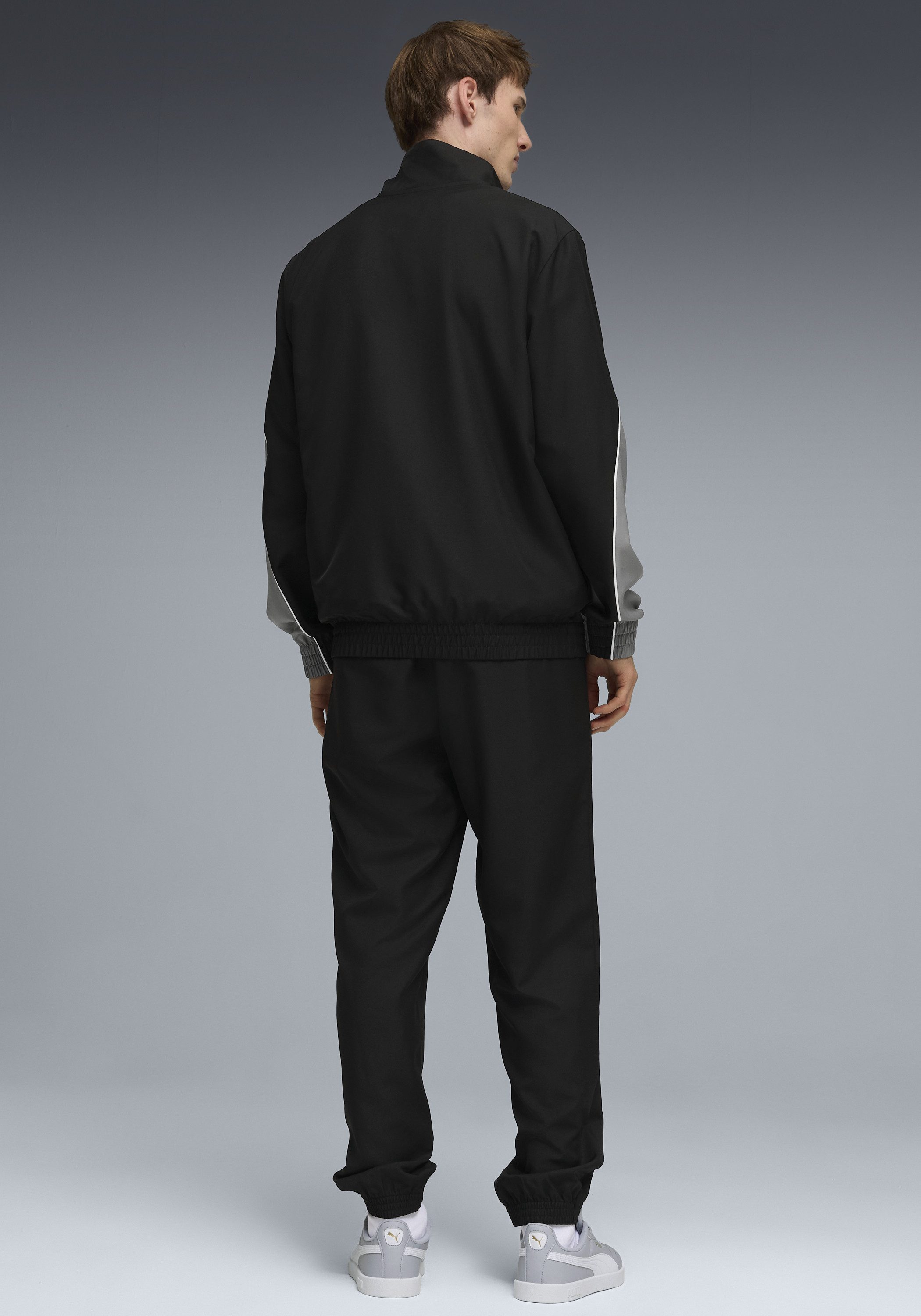 PUMA Jogginganzug WOVEN COLORBLOCK SUIT (2-tlg), Jacke mit hohem Kragen und elastischen Bündchen, Hose mit Kordelzug