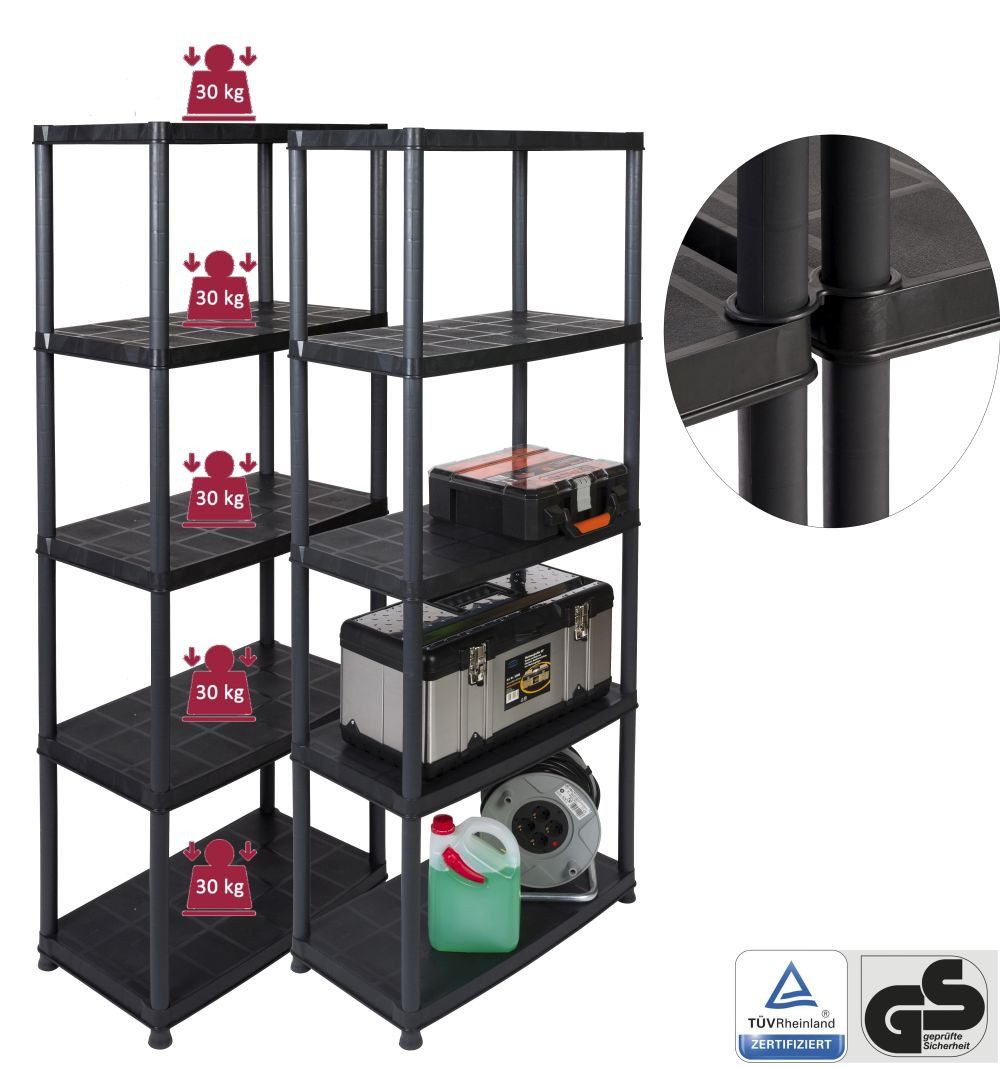 Kreher Standregal Set: 2 x Haushaltsregal "PLATIN" 15 Zoll (Schwarz) mit 5 Böden