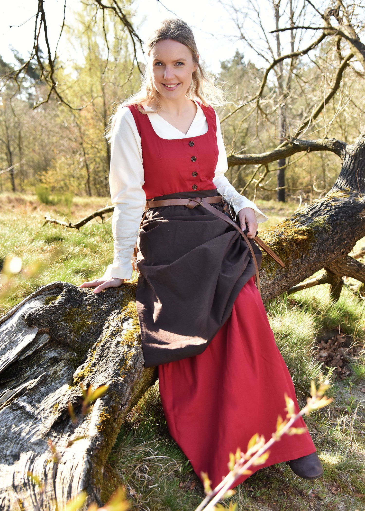 Battle Merchant Burgfräulein-Kostüm Mittelalterliches Trägerkleid / Überkleid rot "Lene", Gr. XL