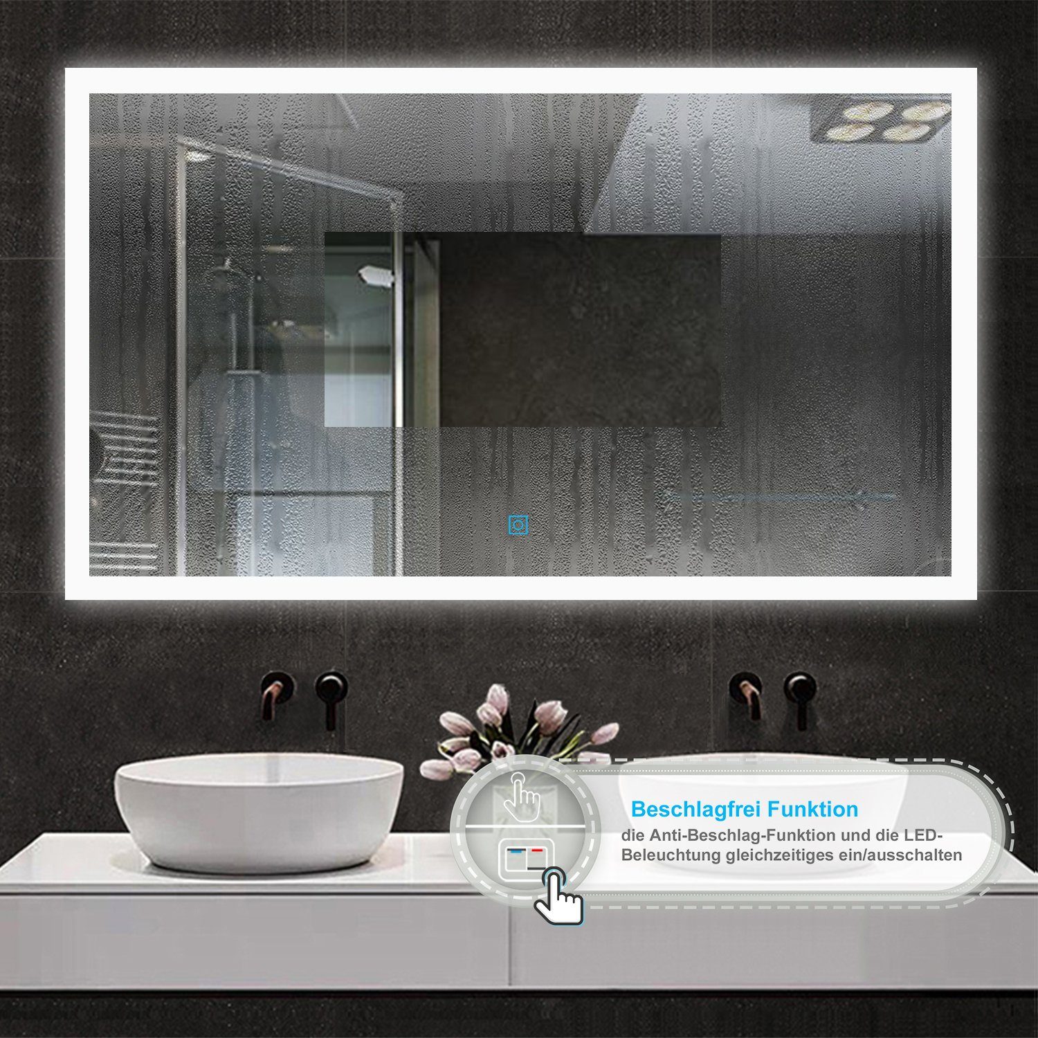 duschspa Badspiegel Badspiegel mit Beleuchtung 120x70 cm Wandspiegel, Touch Beschlagfrei