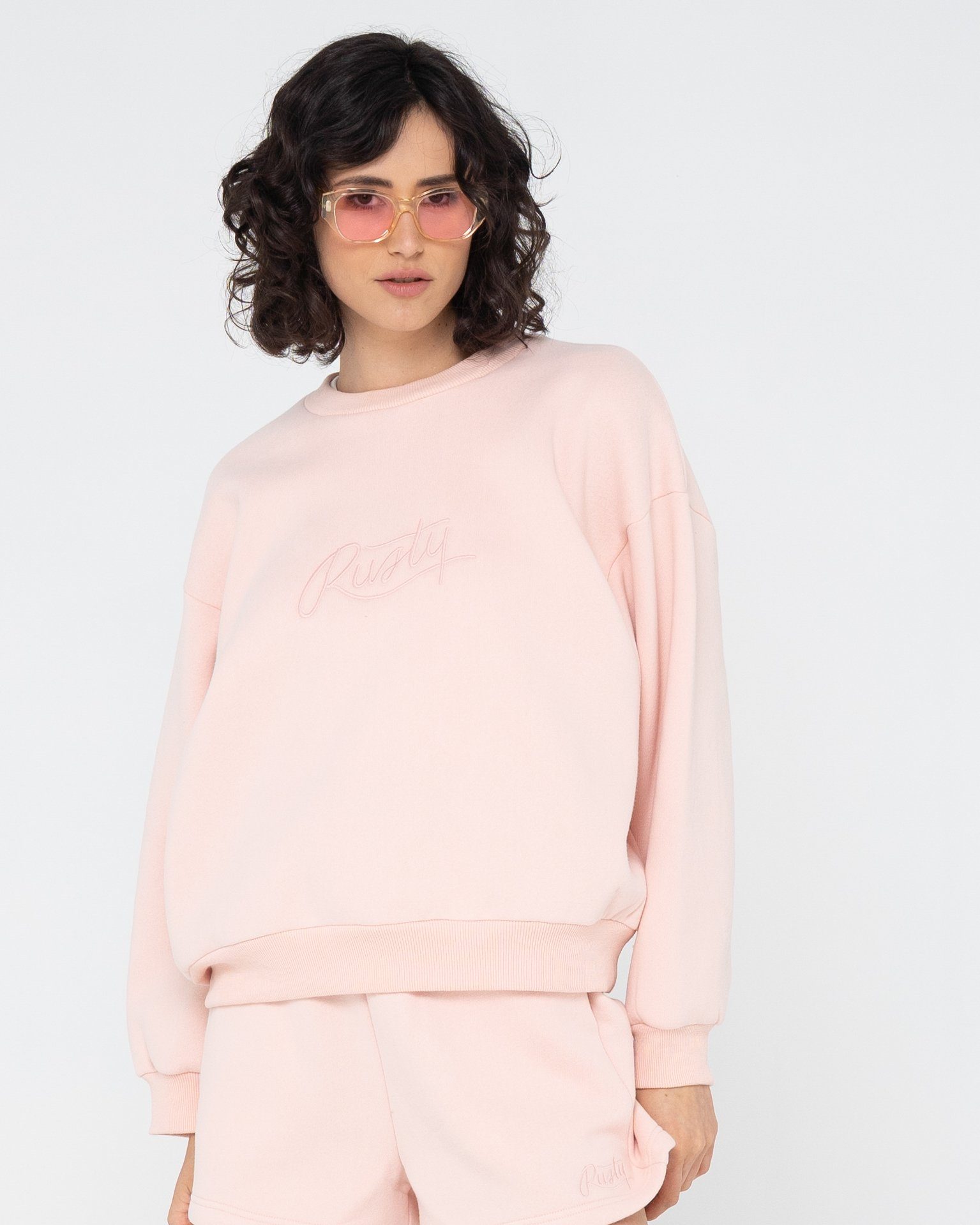 Rusty Sweatshirt RUSTY SCRIPT OVERSIZE CREW NECK FLEECE Pastel Pink