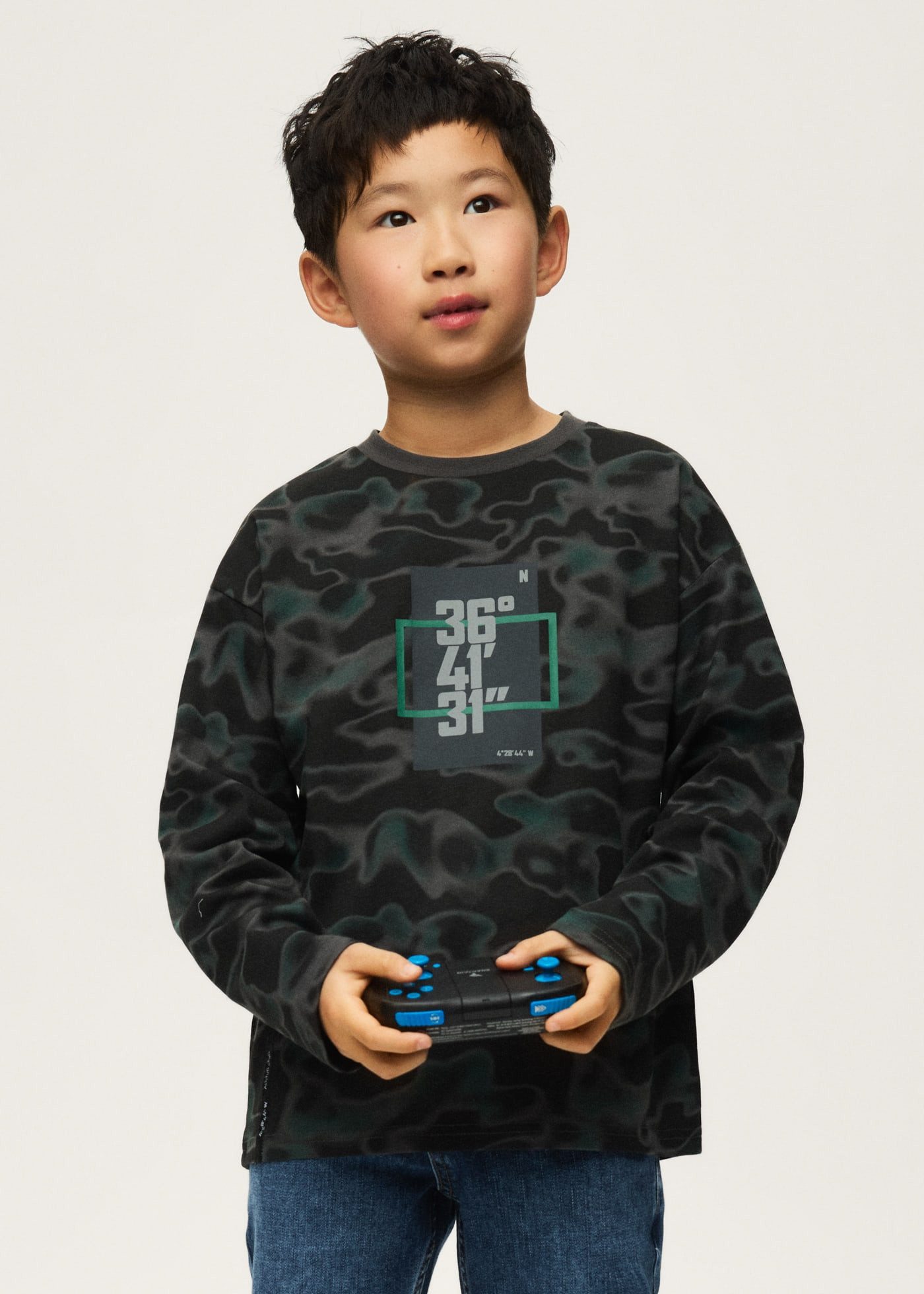 Mayoral Langarmshirt Langarm T-Shirt Print Kohle