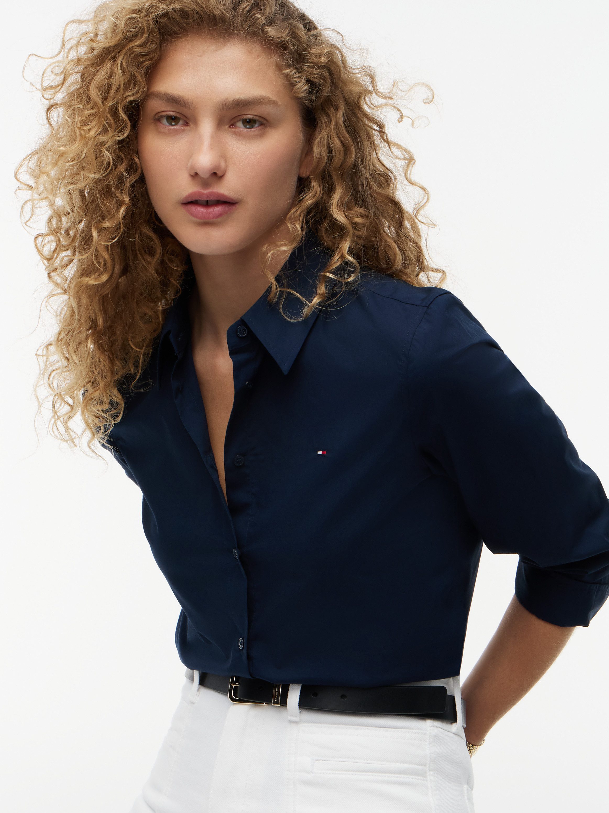Tommy Hilfiger Hemdbluse STRETCH REGULAR LS SHIRT mit gesticktem Tommy Hilfiger Logo, Regular Fit