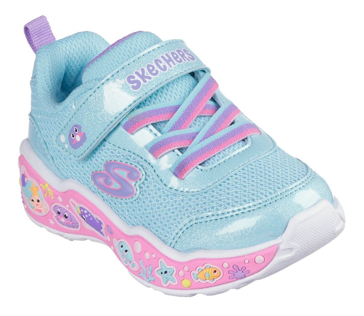Skechers PLAY SCENE-FUN SQUAD Lauflernschuh, Sneaker mit bunten Motiven verziert, Größenschablone zum Download
