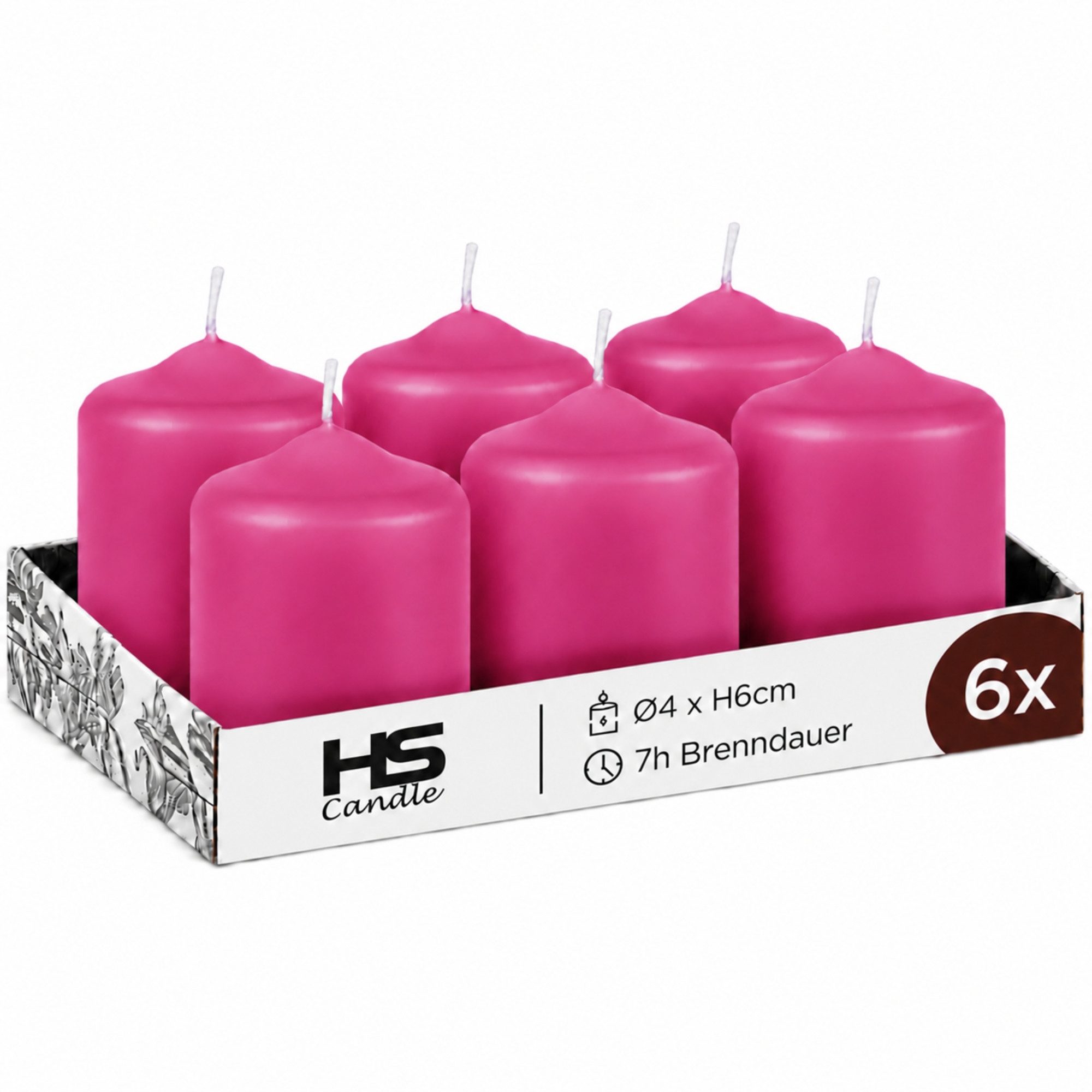 HS Candle Stumpenkerze Set kompakt und unparfümiert, Ø4cm x H6 cm (6-tlg., Dekolicht), bis zu 7h Brenndauer je Kerze, Wachsmischung, Made in EU