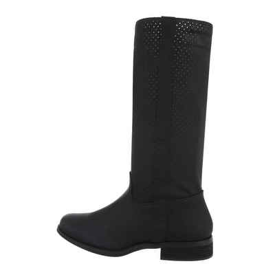 Ital-Design Damen Schlupfschuhe Freizeit Stiefel Blockabsatz Flache Stiefel in Schwarz