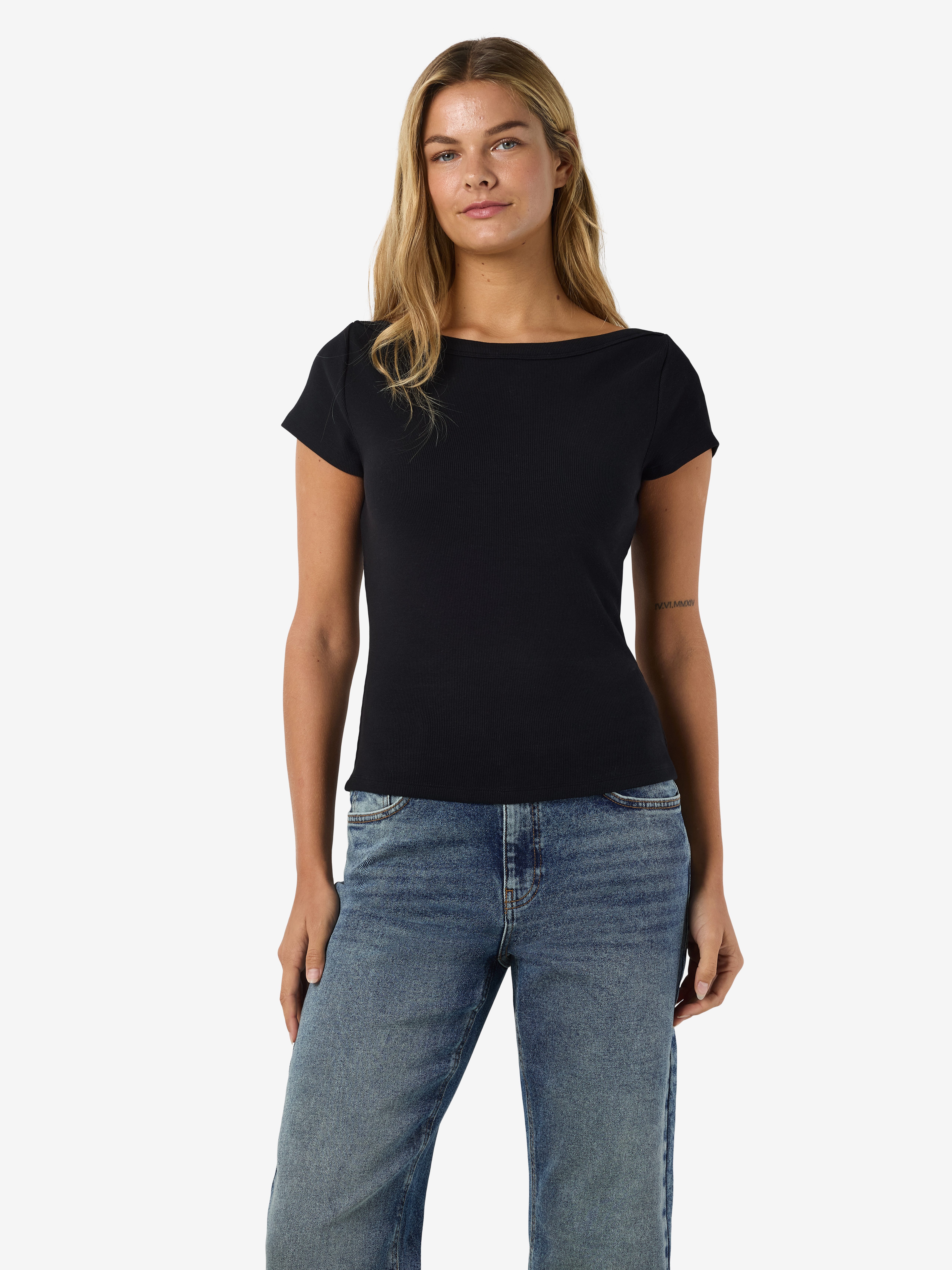 Noisy may Kurzarmshirt NMMAYA S/S BOATNECK TOP NOOS Baumwollmischung, regular fit