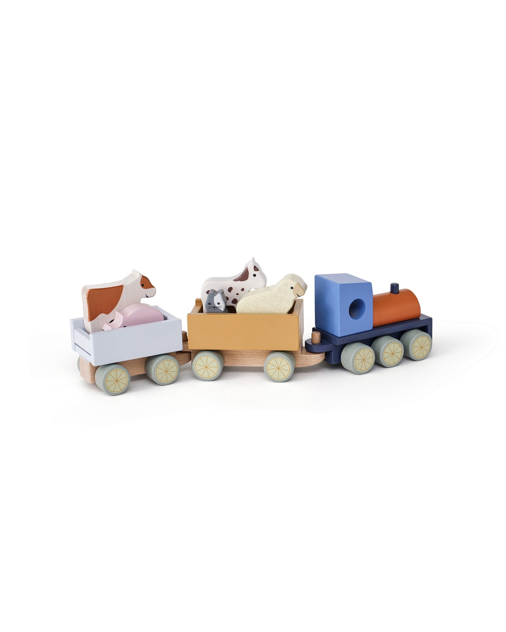 Kids Concept Nachziehspielzeug Kids Concept Zug mit Bauernhoftieren - ab 12 Monate - 40x7,5x10cm, Auf Rollen, Mit Ziehschnur