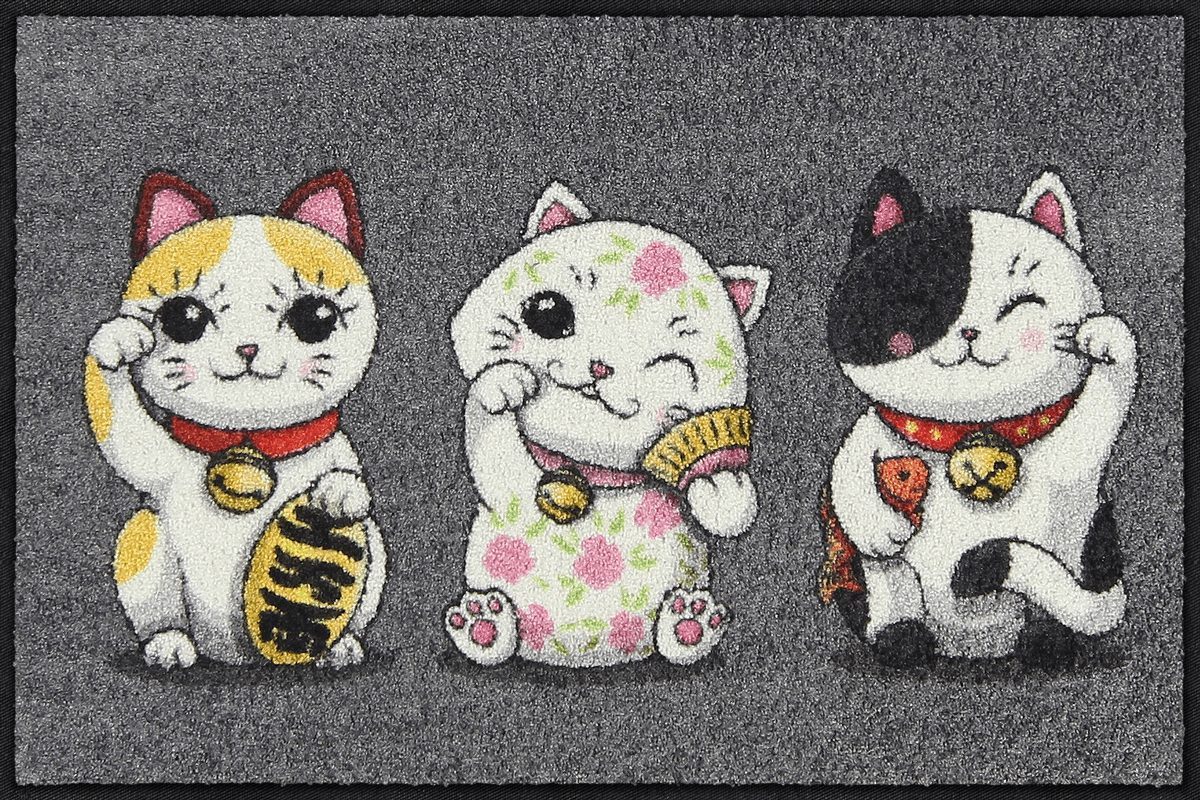 Salonloewe Fußmatte Fußmatte 50x75 Lucky Cats grey grau, Eingangsmatte normal, Höhe: 500 mm
