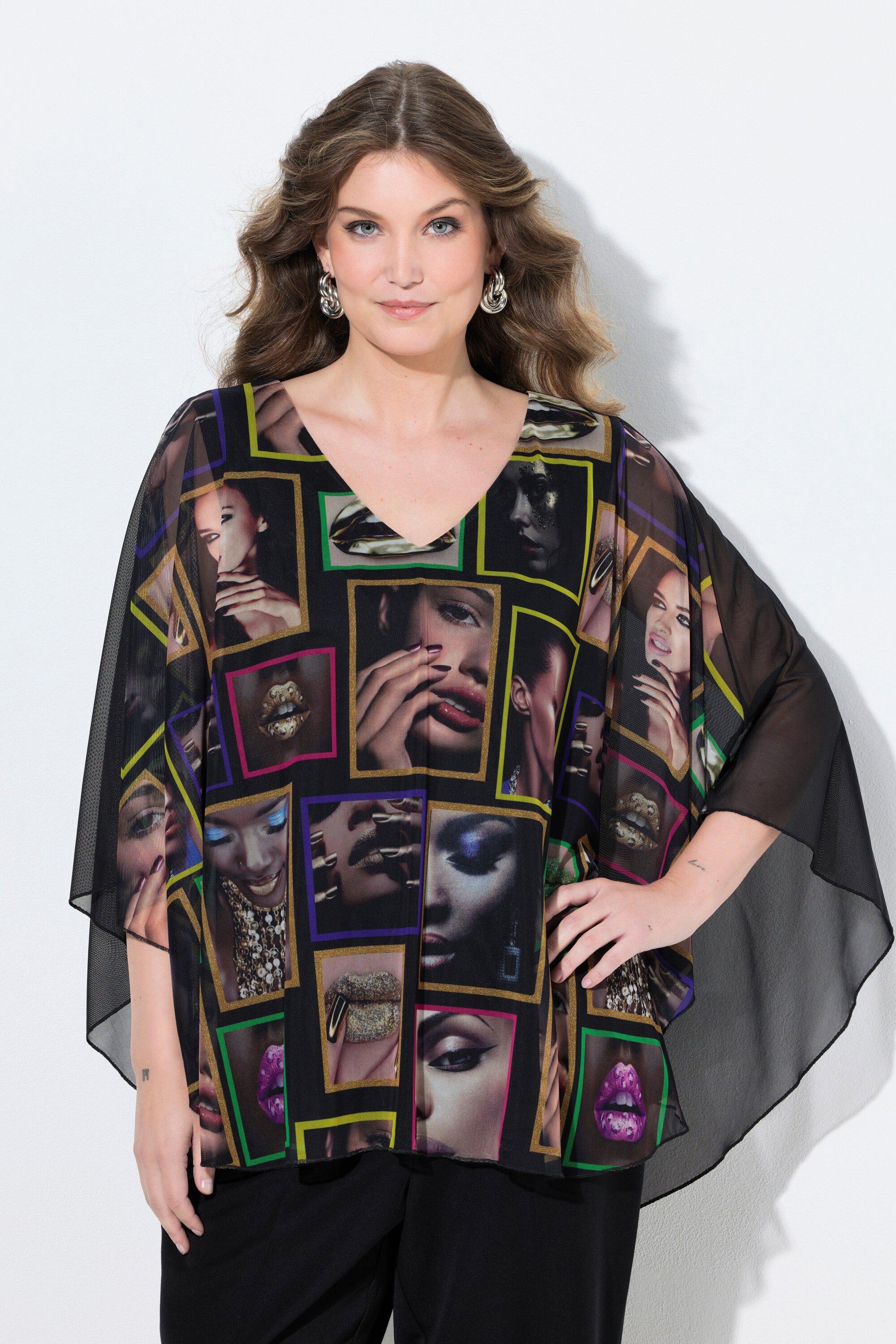 Longbluse Meshbluse weite Passform Frauen-Muster