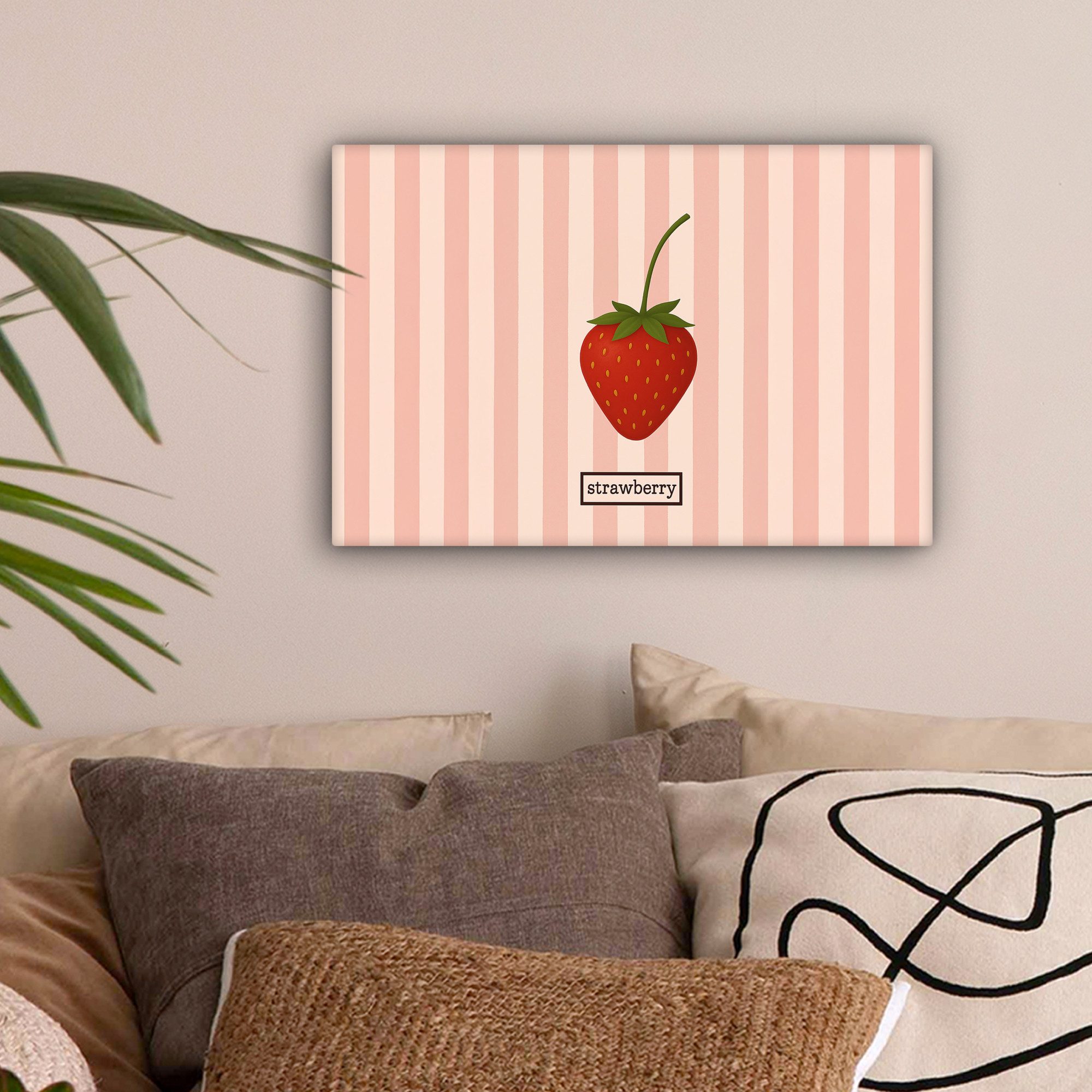 OneMillionCanvasses® Leinwandbild Erdbeere - Streifen - Minimalistisch - Ro günstig online kaufen