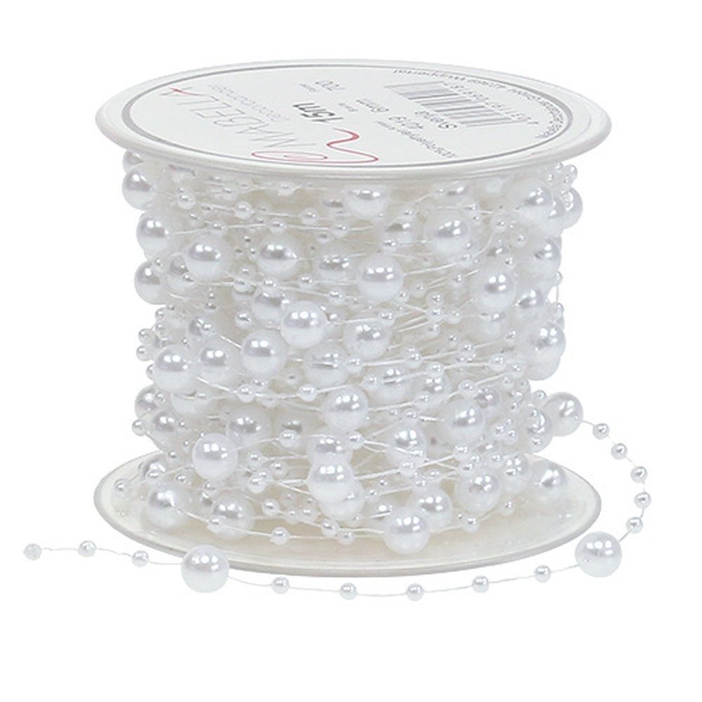 Mabella Decorbänder GmbH Bastelperlen Perlenband Weiß 6mm 15m - Schmuckband, Dekorationsperlen