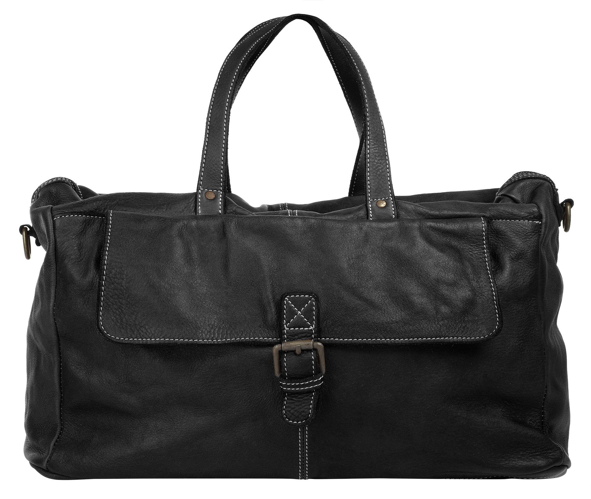 Cluty Reisetasche, echt schwarz in Leder, Made Italy