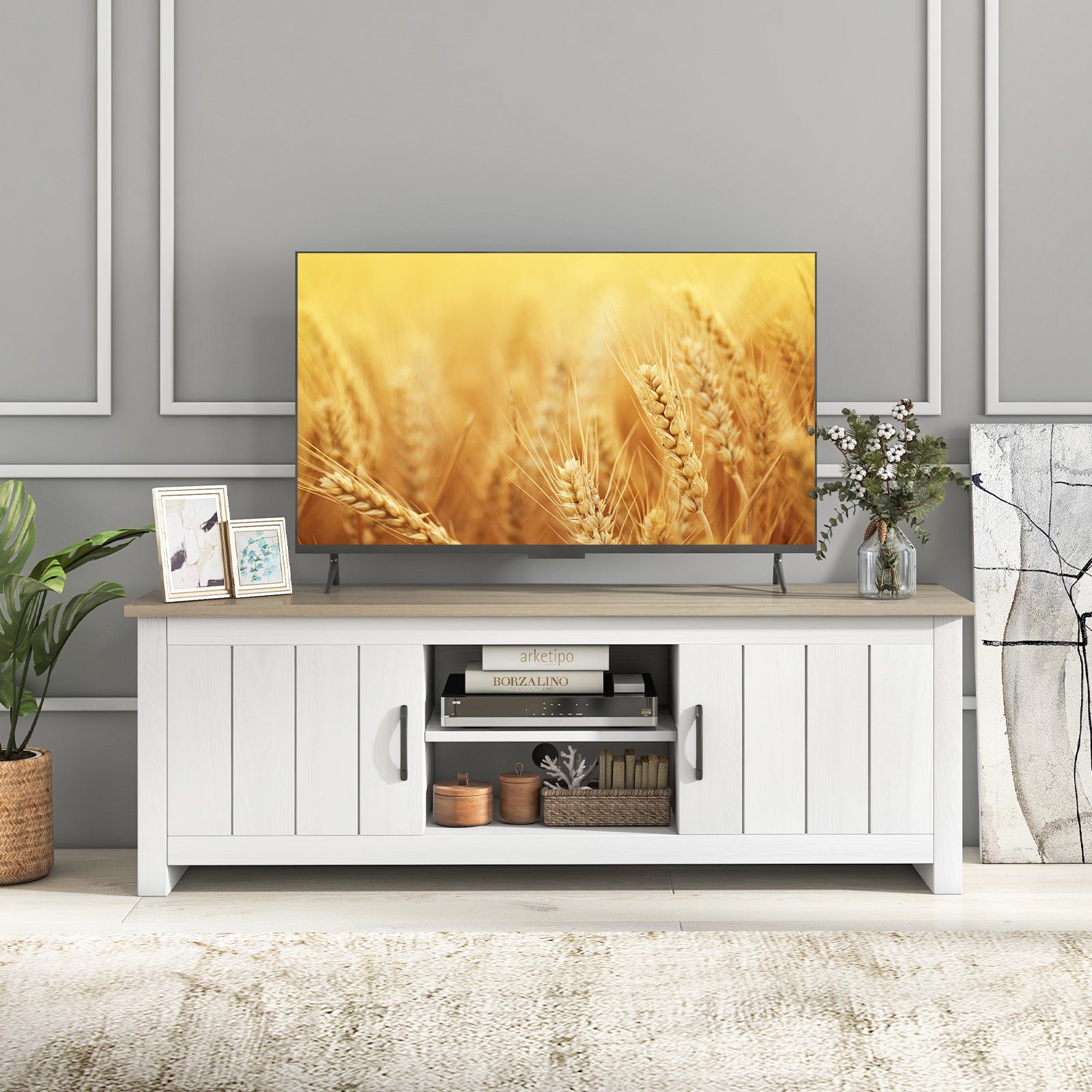 COSTWAY TV-Schrank Holz,mit Türen & offenen Regalen,145x40x50cm günstig online kaufen