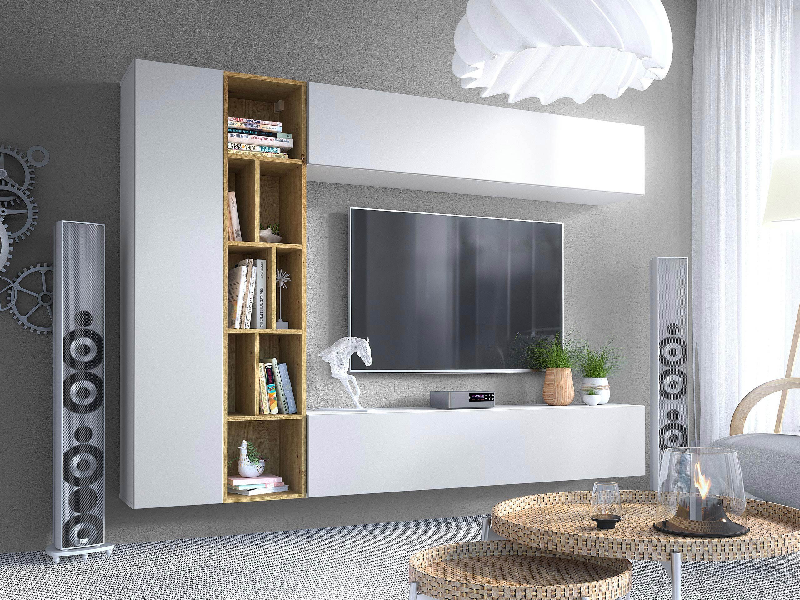 MIRJAN24 Wohnwand Kodita, (Komplett-Set, 3x Hängeschrank, Regal), 224x33x160 cm