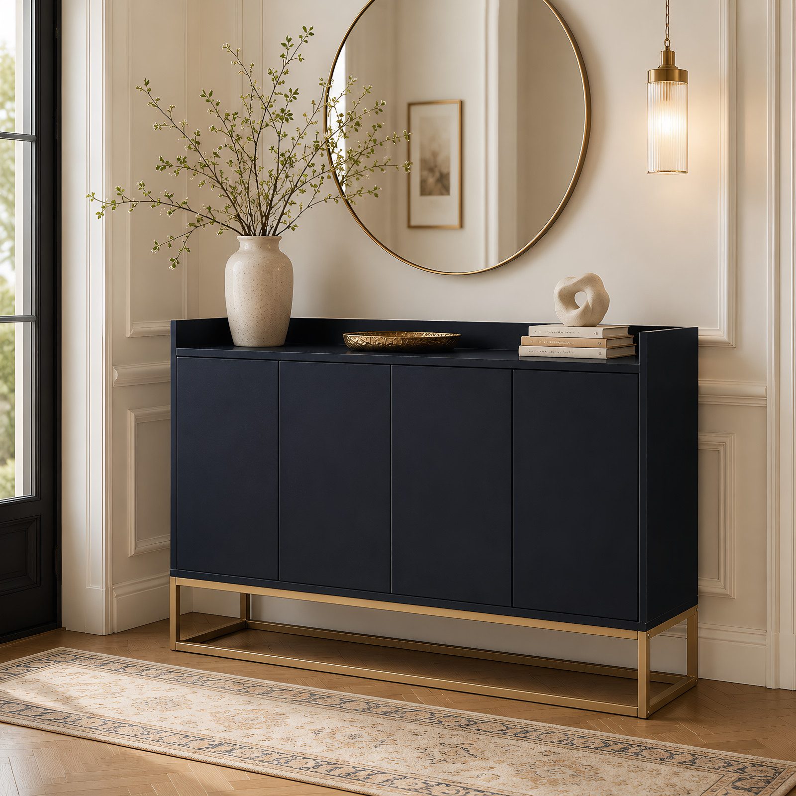 Simurq Sideboard Küchenschrank Mit Arbeitsplatte 120cm, Modernes Kommode Schrank (Packung, Modernes Sideboard Kommode Schrank Für Küche Wohnzimmer Flur), Buffetschrank Mit Verstellbares Regal Und Metallbeinen, 4 Türen