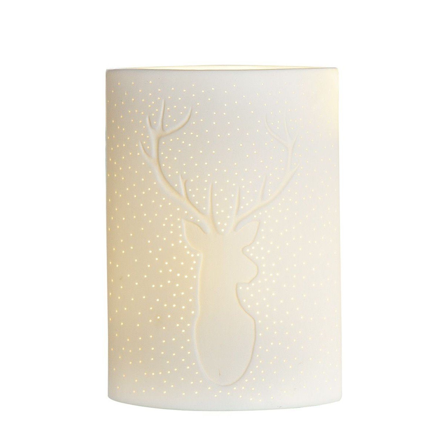 GILDE Tischleuchte Porzellan Lampe Ellipse Hirsch weiß 26cm günstig online kaufen