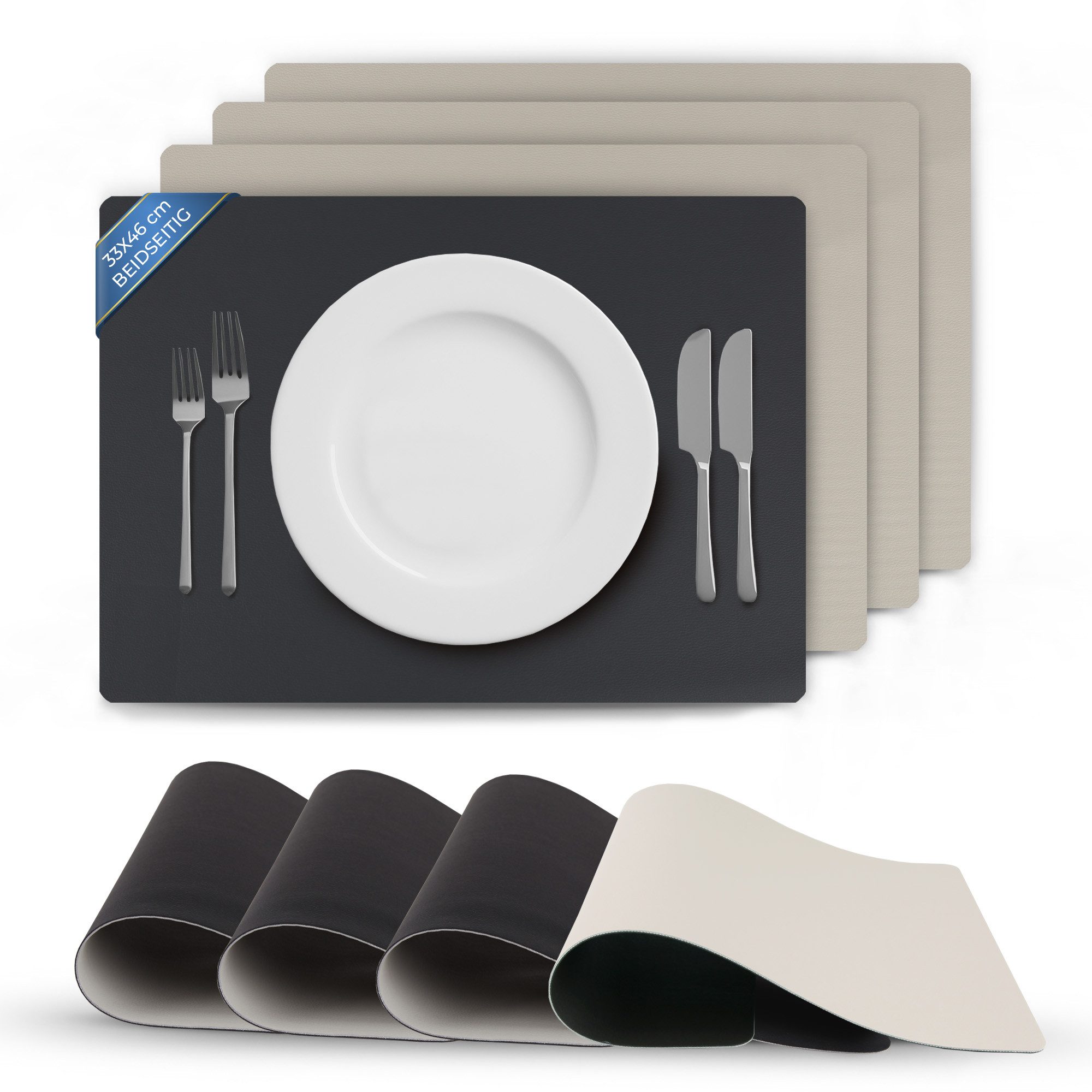 Bestlivings Platzset Kunstleder Uni/Struktur, (4-St), Tischset, abwischbares Lederimitat Platzdeckchen 46x33cm Doppelseitig