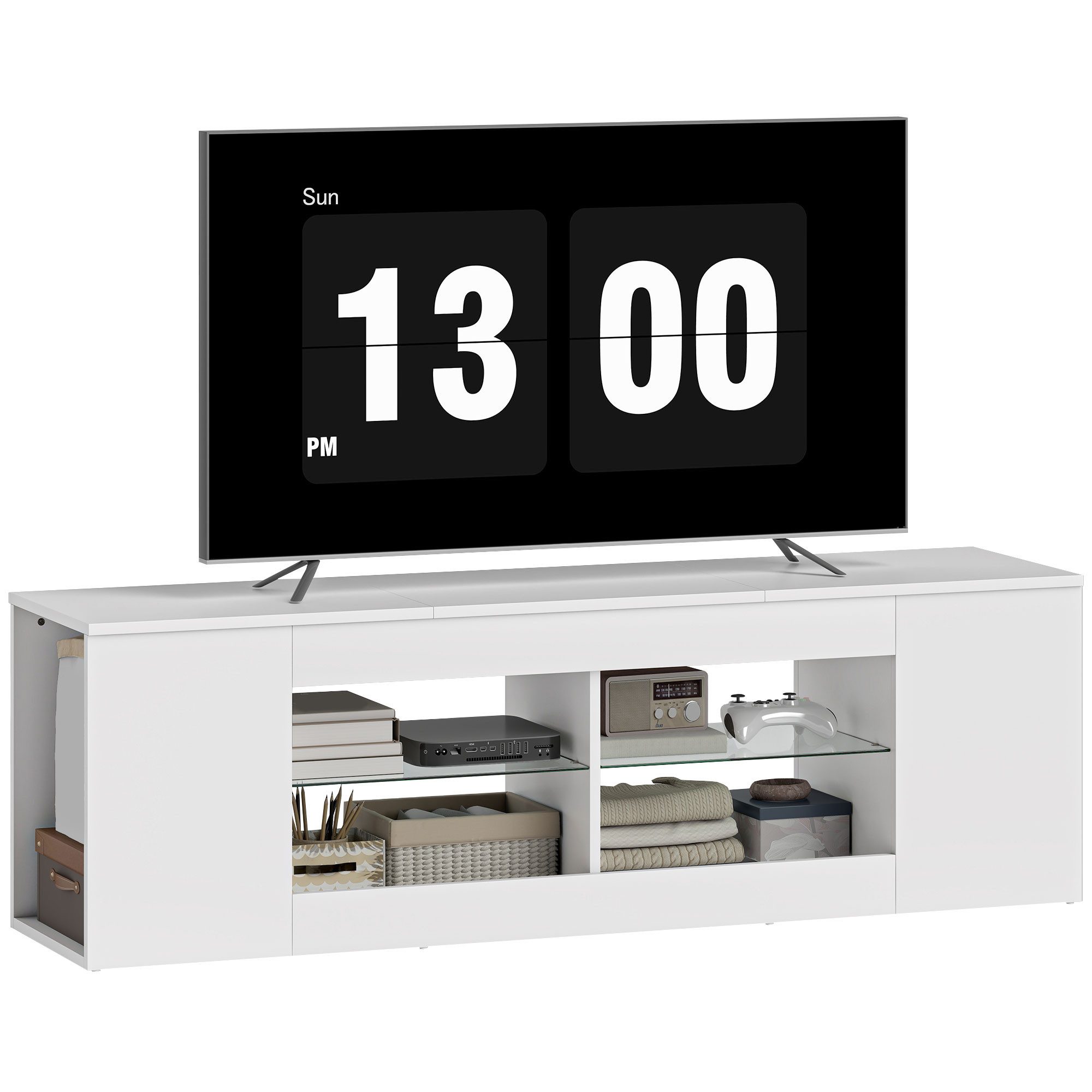 HOMCOM TV-Board Fernseh-Kommode, 6 Fächer, 2 Glasregale (TV Lowboard, 1 St. günstig online kaufen