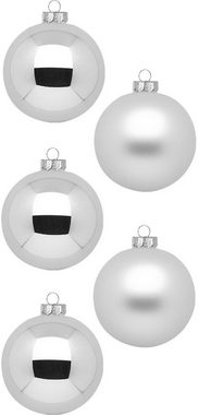 MAGIC by Inge Weihnachtsbaumkugel Frosty Silver, Weihnachtsdeko, Christbaumschmuck (46 St), Christbaumkugeln aus Glas, 45 Kugeln Ø ca. 4-6 cm, inkl. Spitze 28 cm