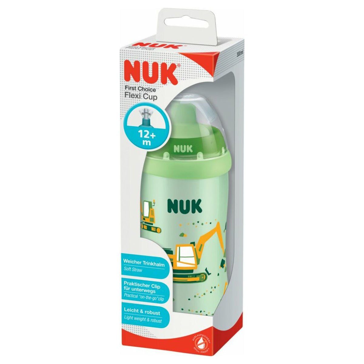 Bagger Babyflasche Flexi NUK Trinkhalm, NUK 300ml, Cup mit (grün) Trinklernflasche