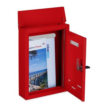 relaxdays Briefkasten Briefkasten mit Namensschild, Rot