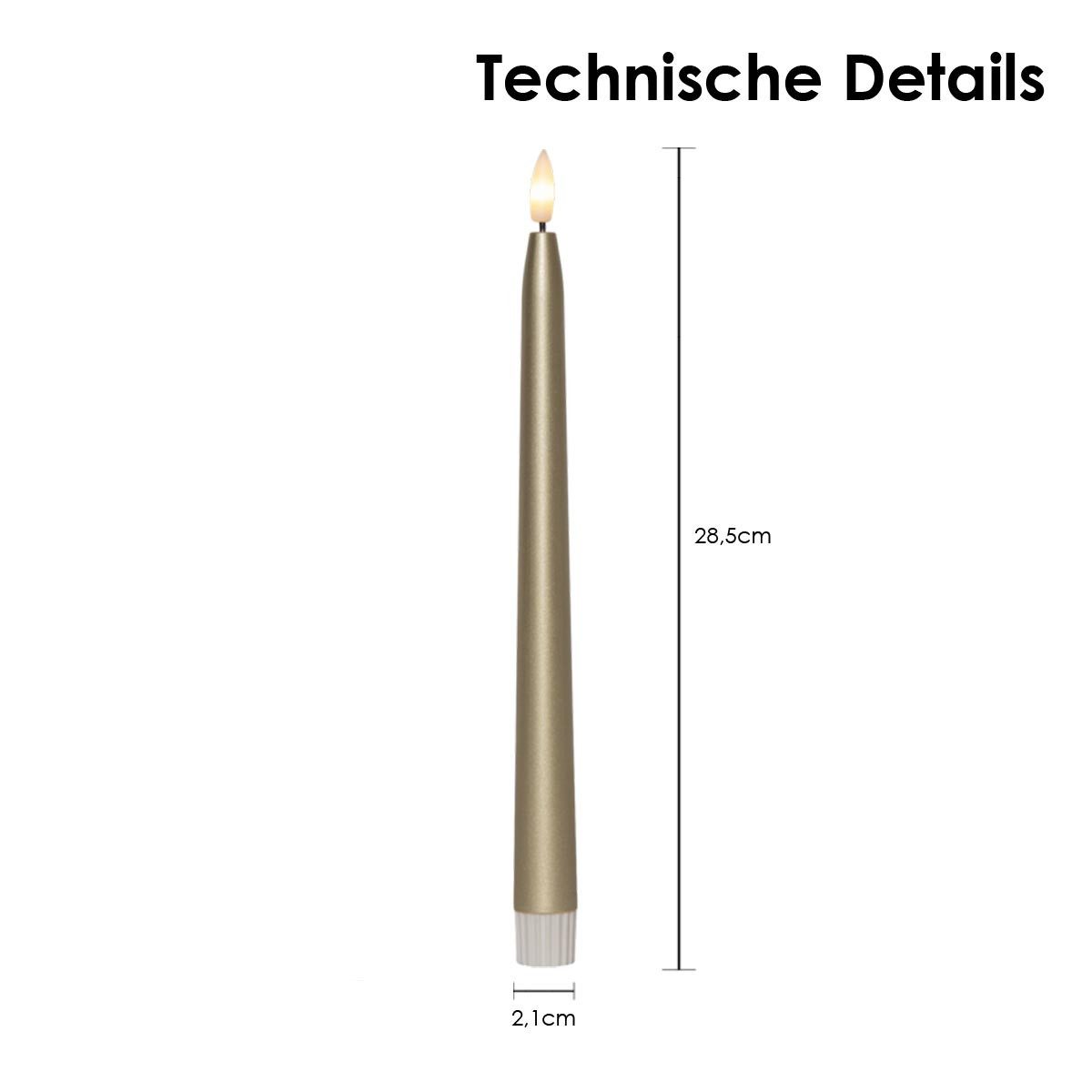 STAR TRADING LED-Kerze LED Stabkerzen "FLAMME METAL" 2er Set gold 28,5cm, warmweiß – Bild 4 von 4