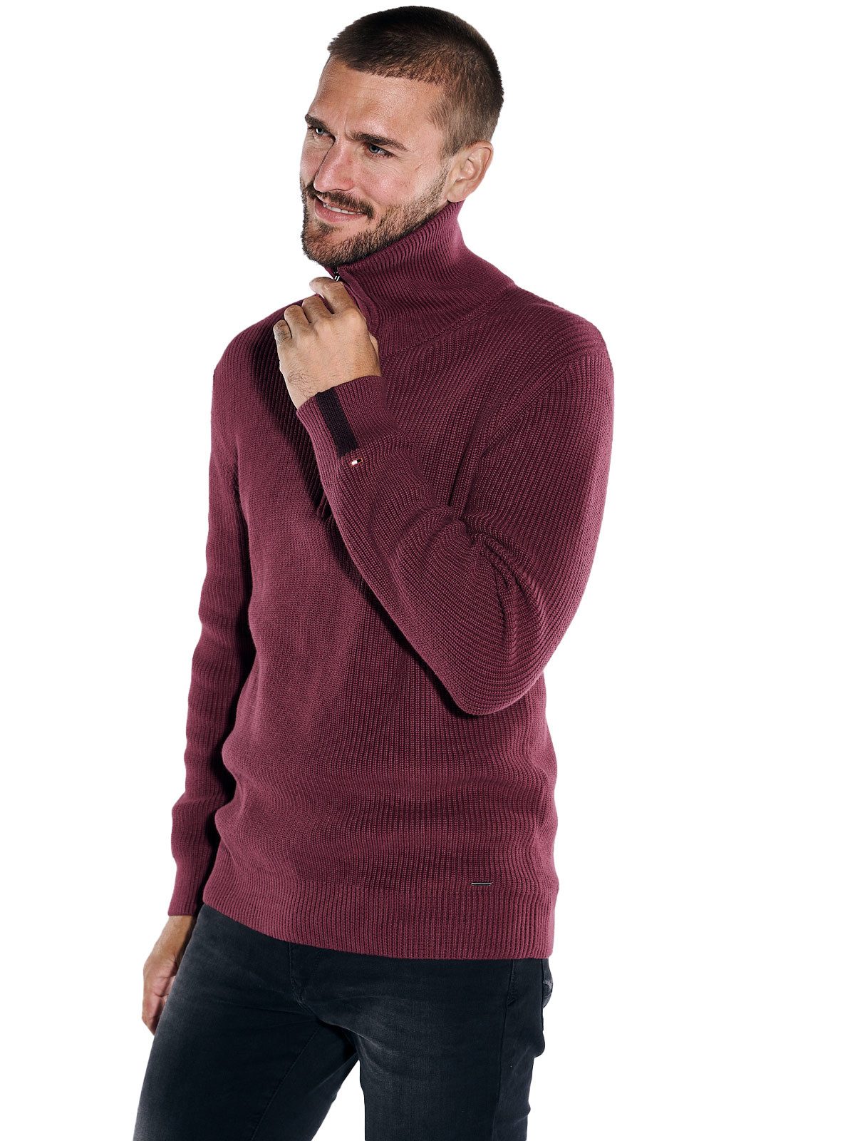 emilio adani Stehkragenpullover Herren Pullover mit Troyerkragen, Magenta