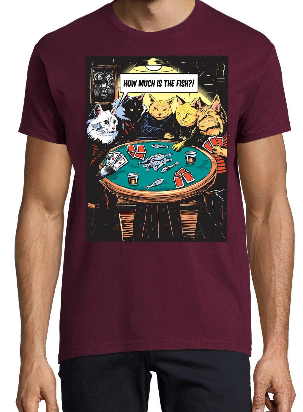 Herren Frontprint The T-Shirt Burgund Much trendigem mit Shirt Designz Is "How Poker Youth Fish?"