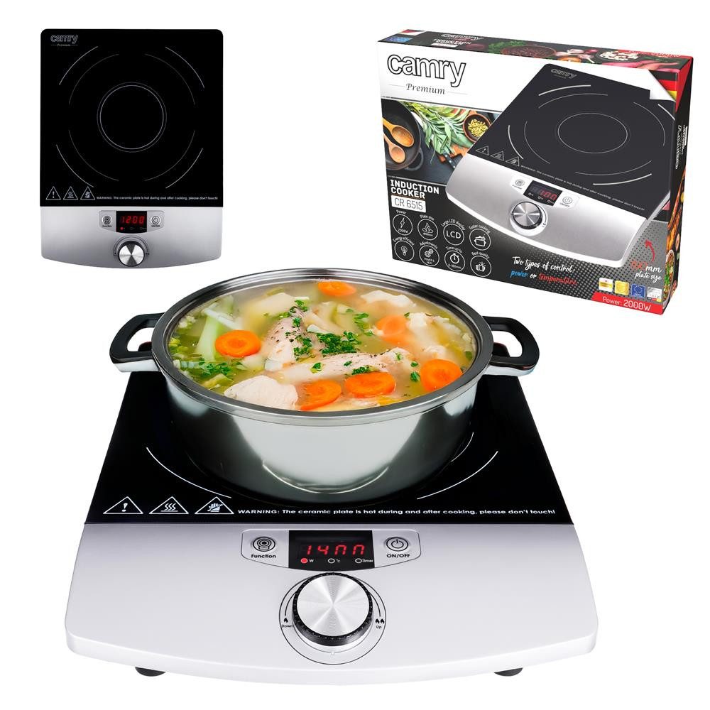 Camry Einzel-Induktionskochplatte CR 6515, Induktionsherd, tragbares Induktionskochfeld, schwarz, silber