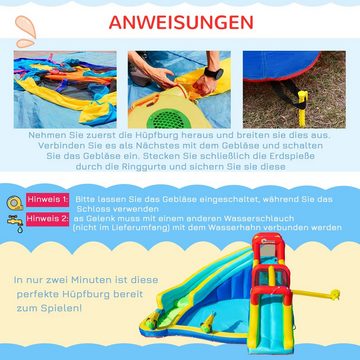 Outsunny Hüpfburg Mit Wasserrutsche aufblasbar für Kinder von 3 bis 8 Jahren, (Wasserspielcenter, 1-tlg., Wasserpark), Mehrfarbig 385 x 365 x 200 cm