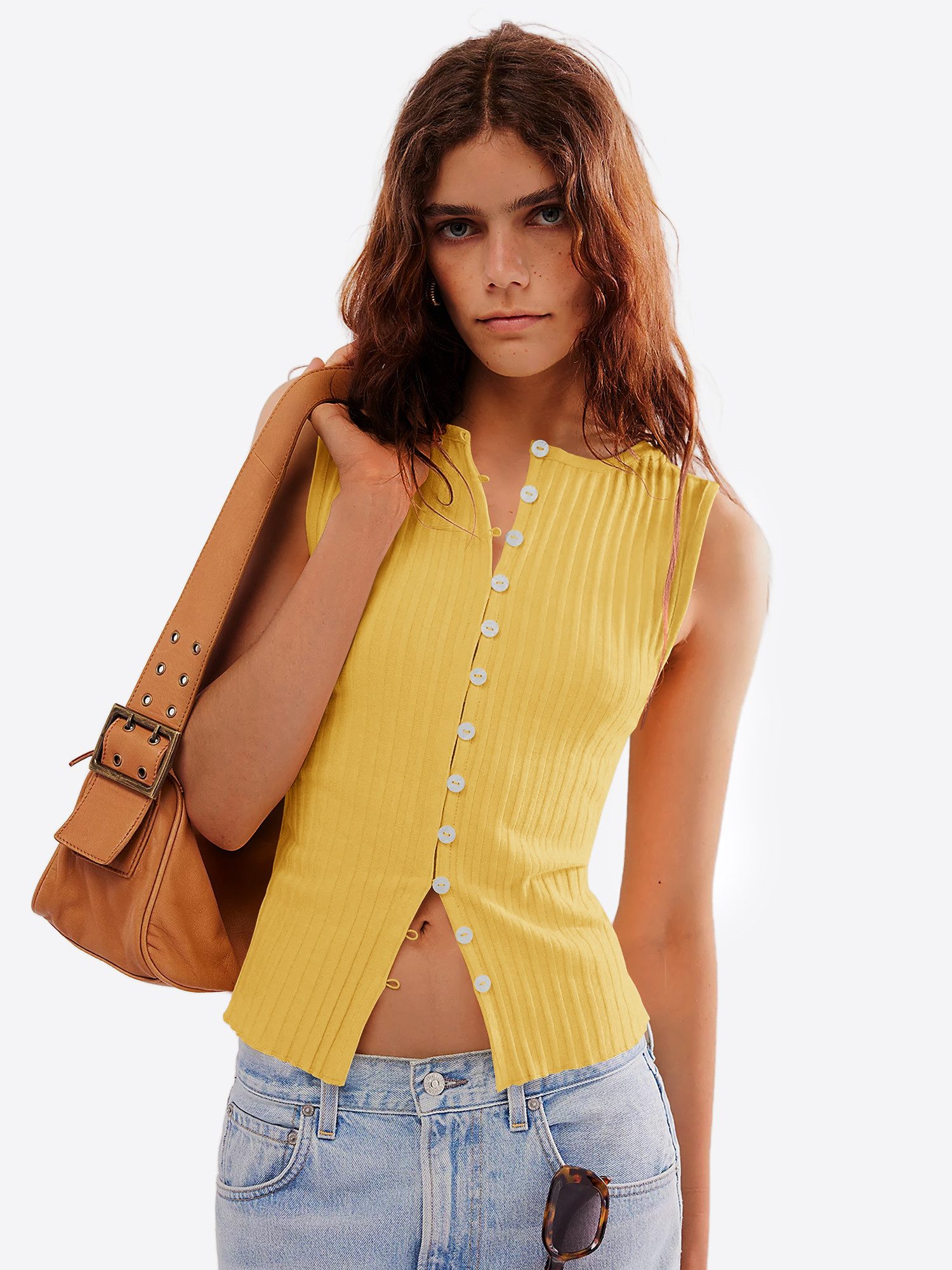 Imily Bela Strickweste Damen Knopf-Weste in kurz geschnitten (Packung, 1-tlg., 1per-Pack) figurumspielend