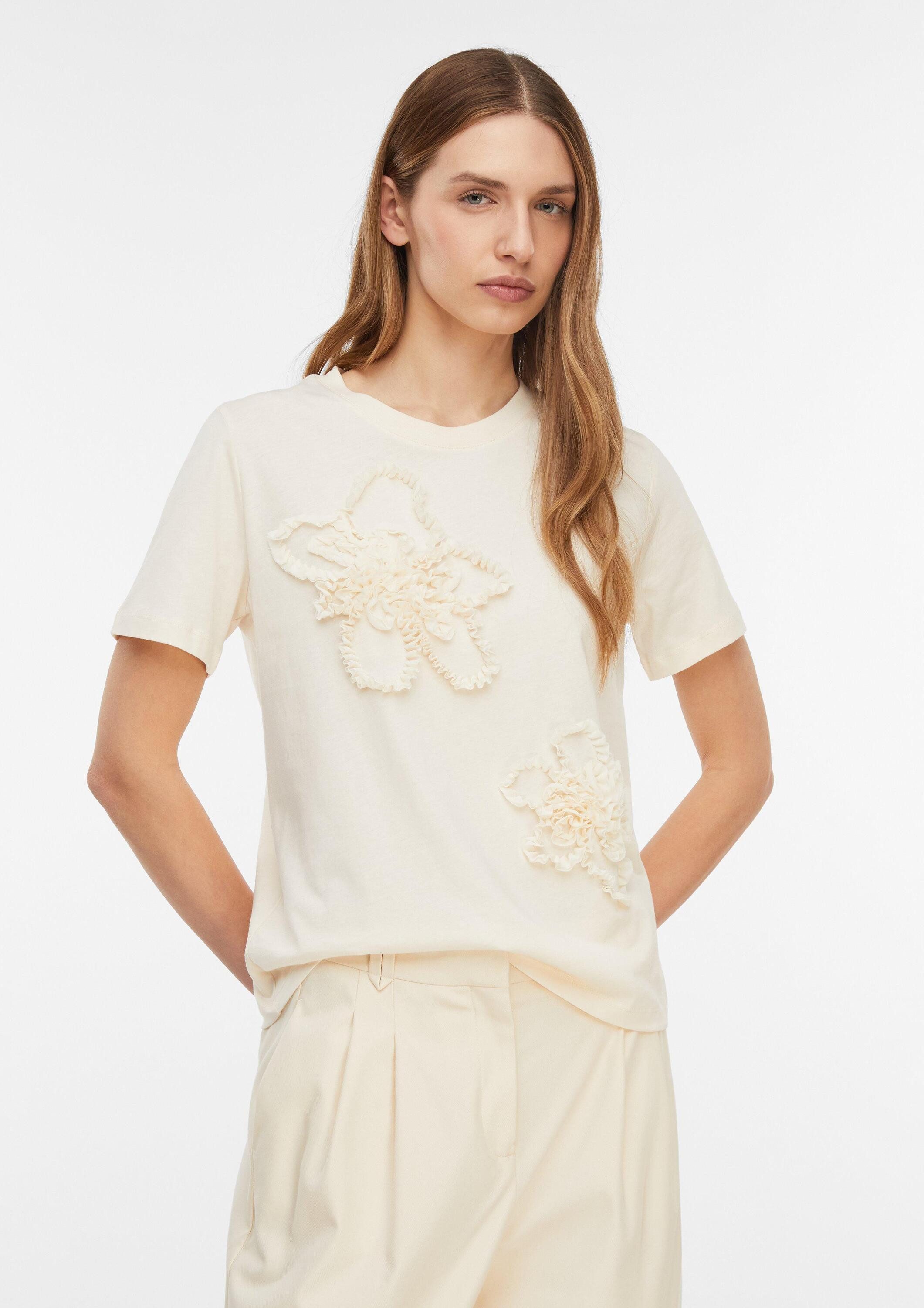 comma Kurzarmshirt T-Shirt T-Shirt mit Blumenapplikationen