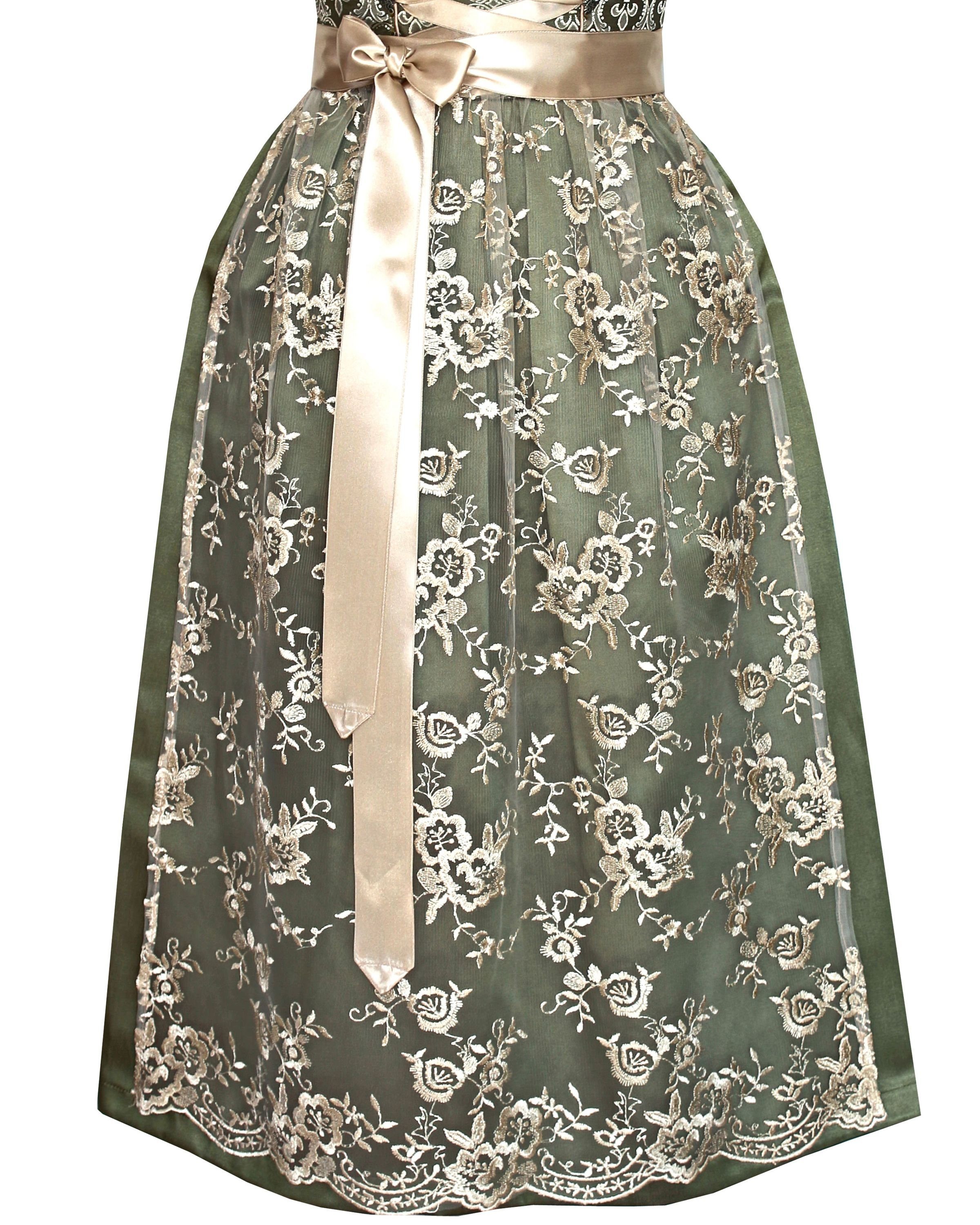 Alpenmärchen Dirndl Langes Dirndl Thea in grün und creme - ALM913