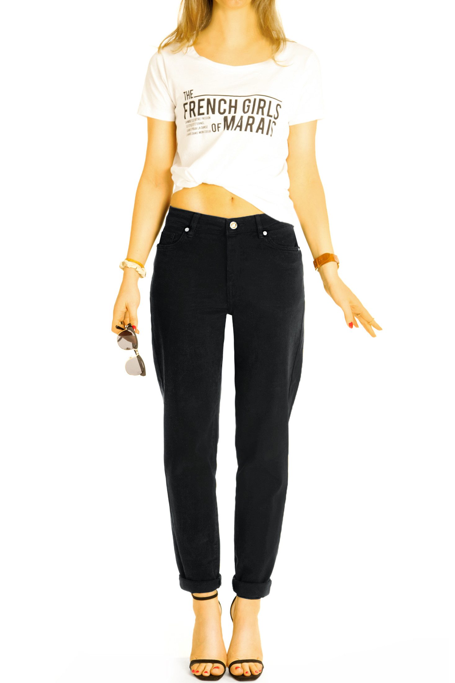 be styled Mom-Jeans Mom fit Jeans schwarze medium waist Boyfriendhose – Damen – j42k mit Stretch-Anteil