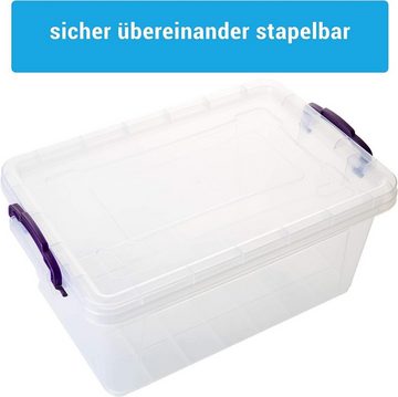 Centi Aufbewahrungsbox Stapelbare Plastikbox mit Deckel und Griff 14 Liter (4er Set 14 Liter), lebensmittelecht, transparent – Ideal für Küche & Haushalt